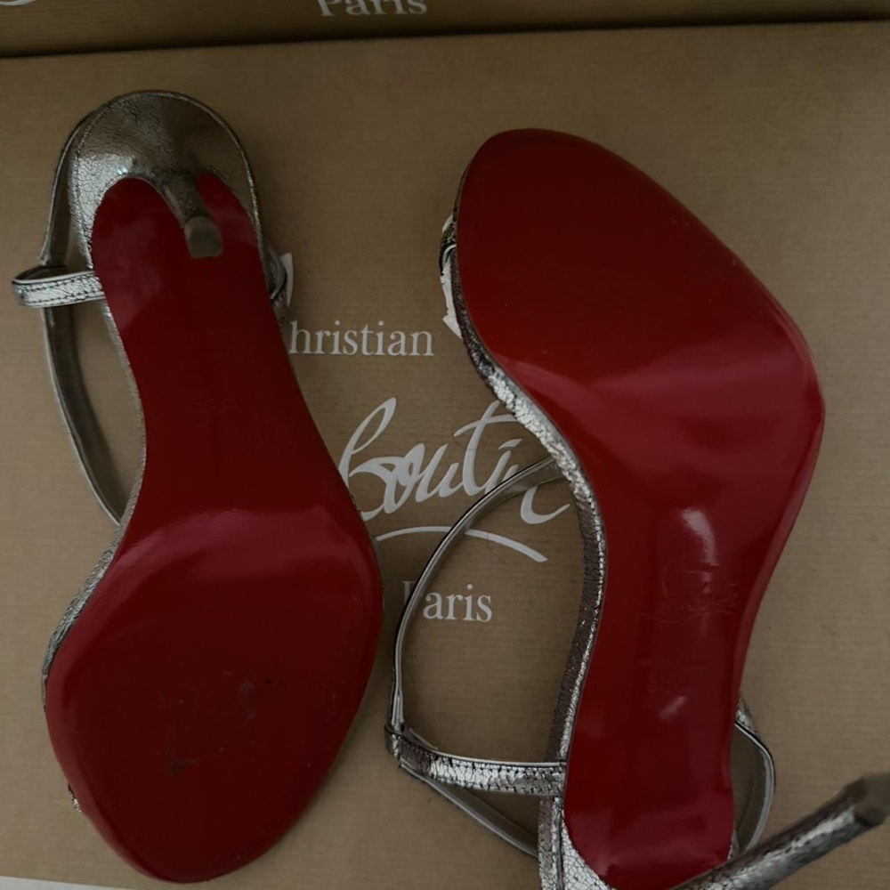 Christian Louboutin Silver Strappy Sandals with Red Soles - Picture 3 of 6